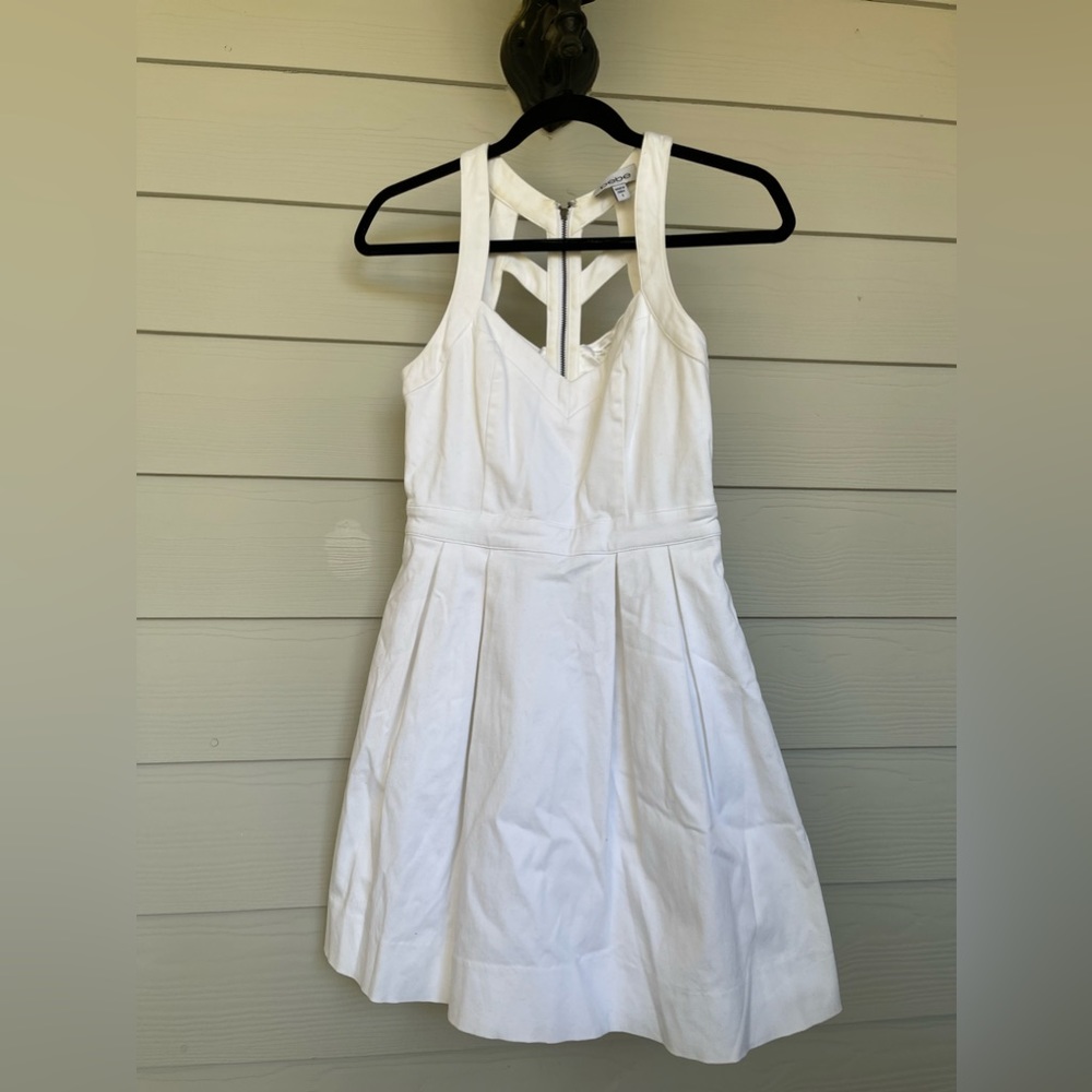 bebe | White Halter Dress with Cutouts and Pockets